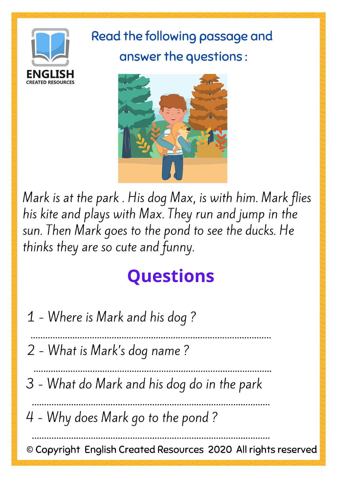 Reading Comprehension Worksheets - English Created Resources