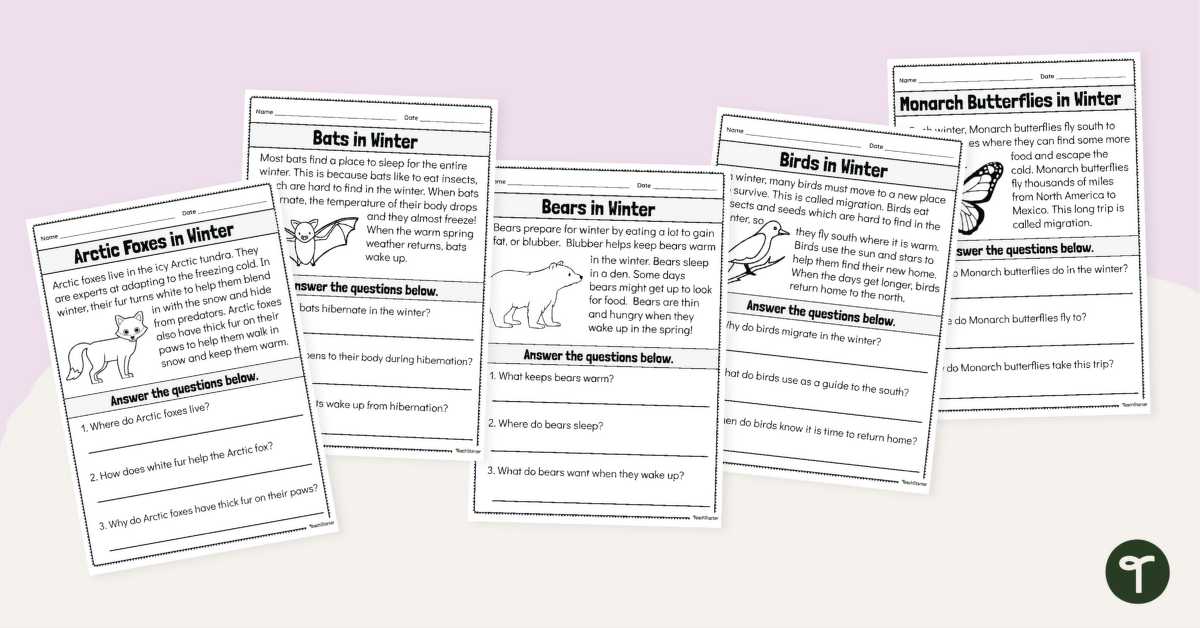 Animals in Winter - Year 1 Reading Worksheets | Teach Starter