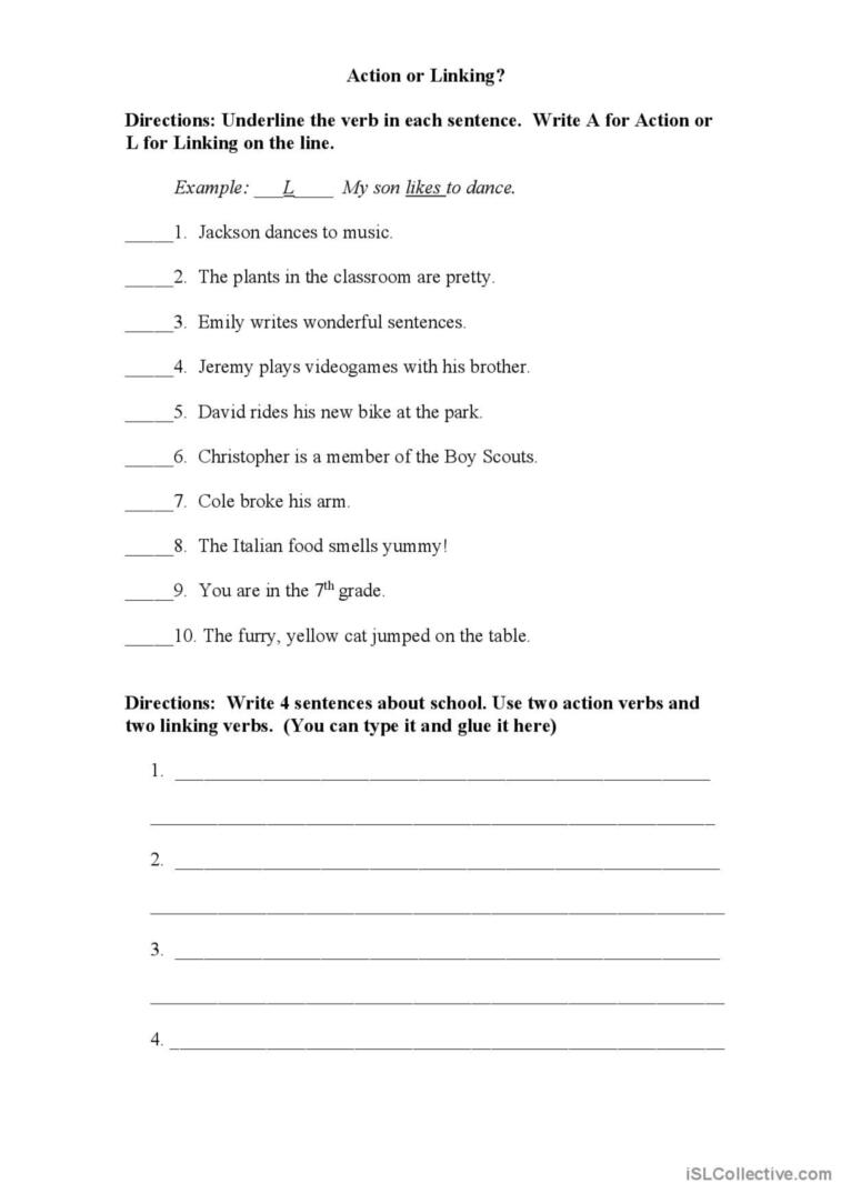 helping and linking verb worksheet