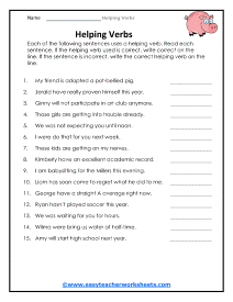 Helping Verbs Worksheets