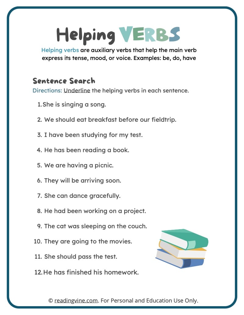 Helping Verbs Worksheets, Definition, Examples - ReadingVine