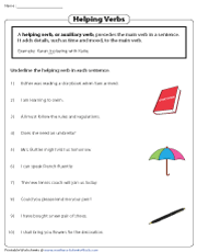 Helping Verbs Worksheets