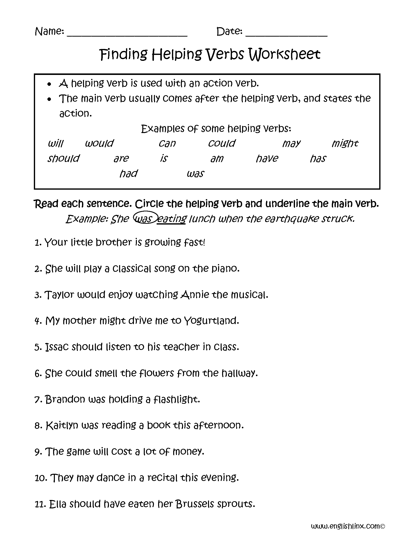 Verbs Worksheets | Helping Verbs Worksheets
