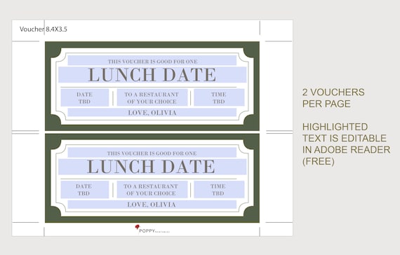 Geschenkgutschein Coupon für das Mittagessen Datum SOFORTIGER ...