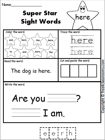 Free Sight Word Practice (here) - Free Worksheets - Free4Classrooms