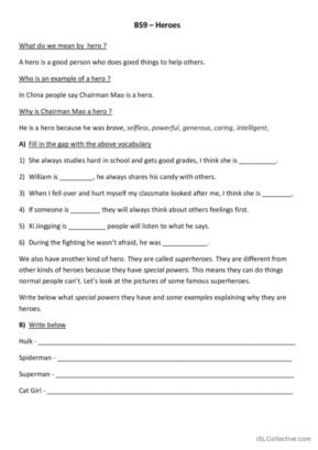 150 Heroes English ESL worksheets pdf &  doc