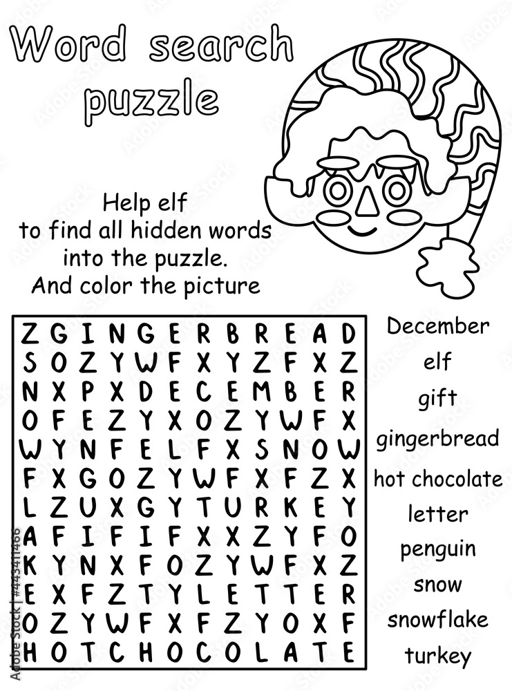 Merry Christmas word search puzzle black and white printable ...