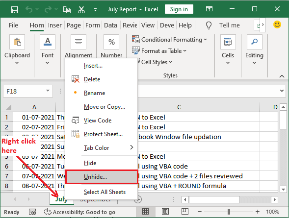 How to unhide worksheet in Excel - javatpoint