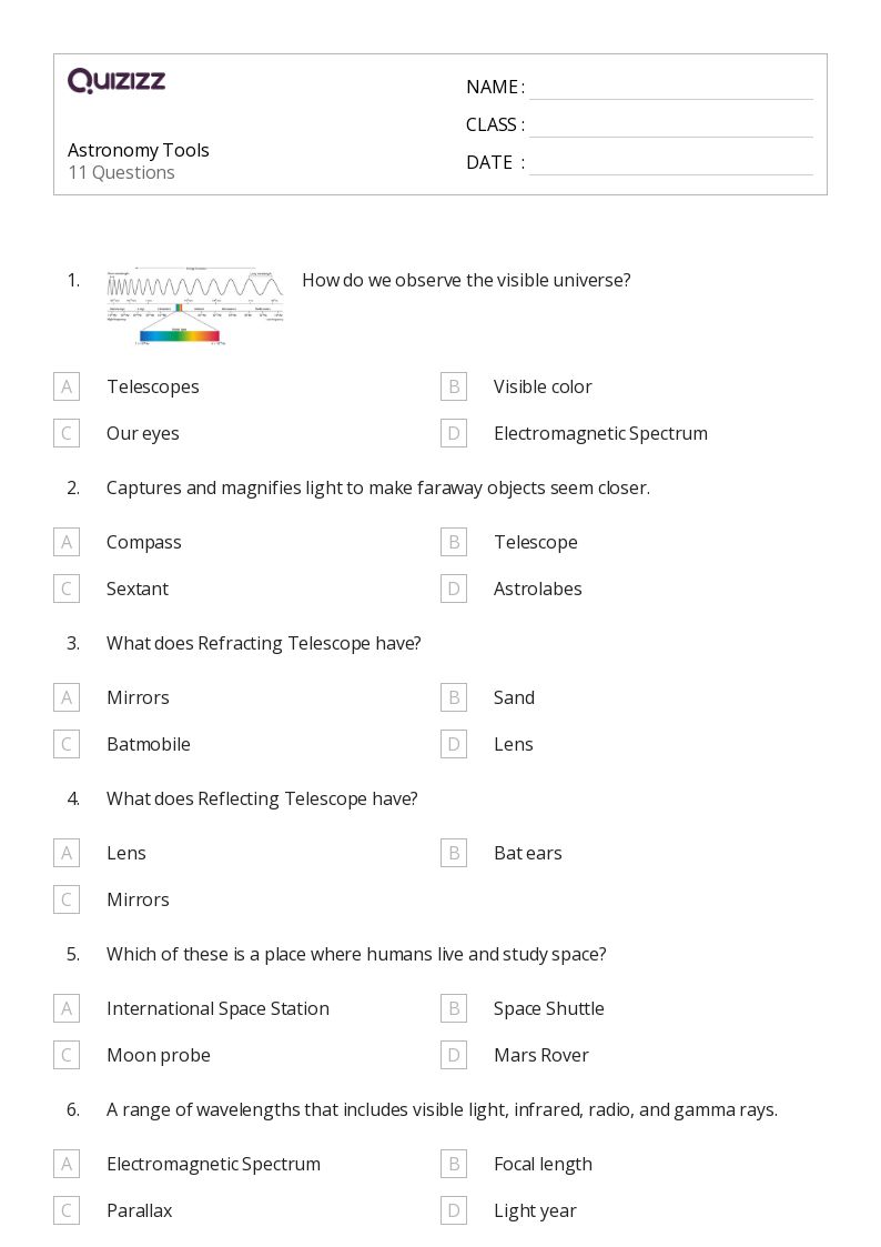 high school astronomy worksheet