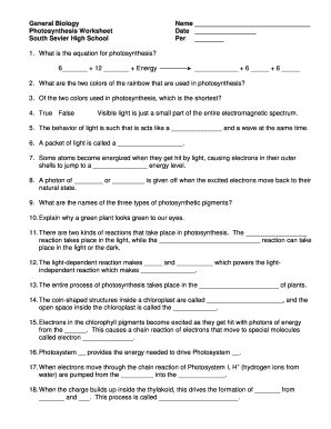 Photosynthesis Worksheet High School - Fill and Sign Printable ...