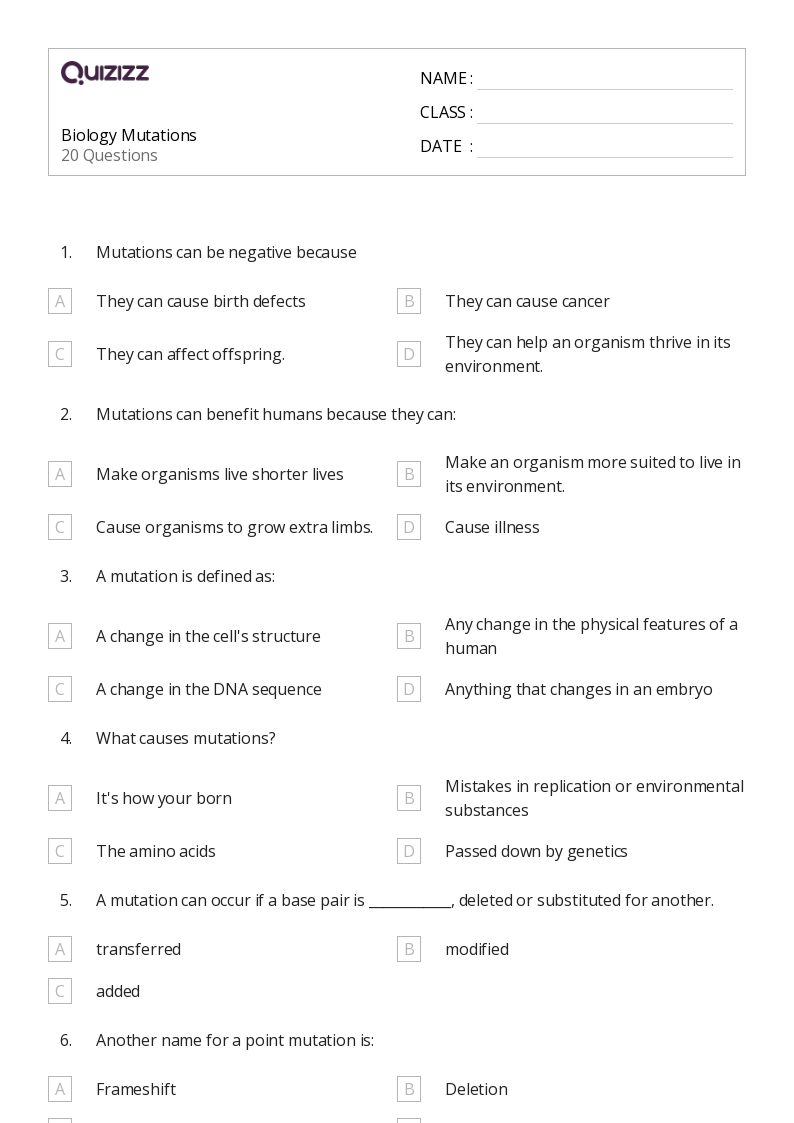high school biology worksheet