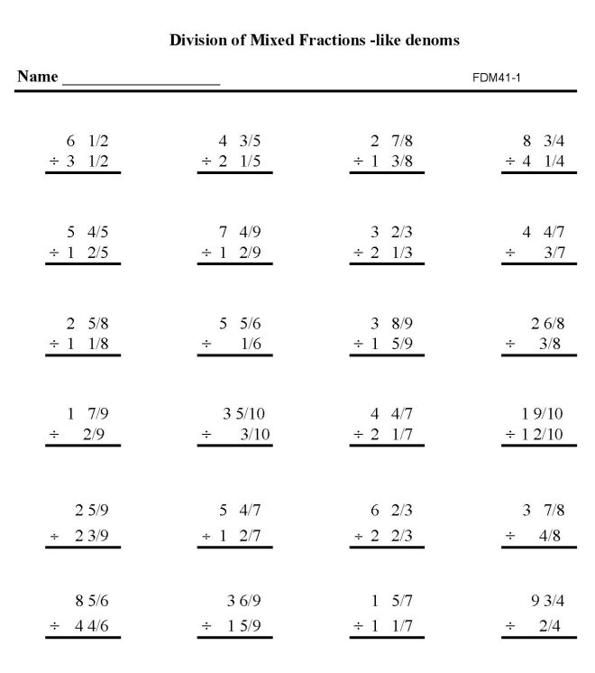 BlueBonkers - Printable Fractions Practice Math Sheets: Division ...