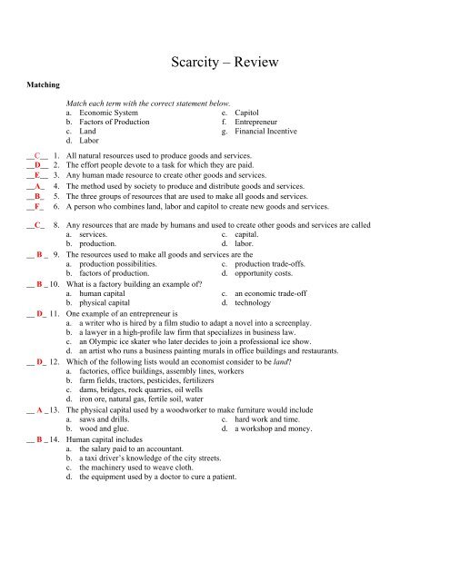 Scarcity review worksheet with answers.pdf - Moon Valley High School