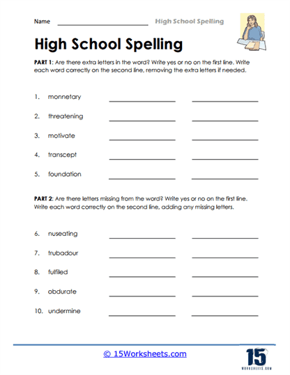 High School Spelling Worksheets - 15 Worksheets Library
