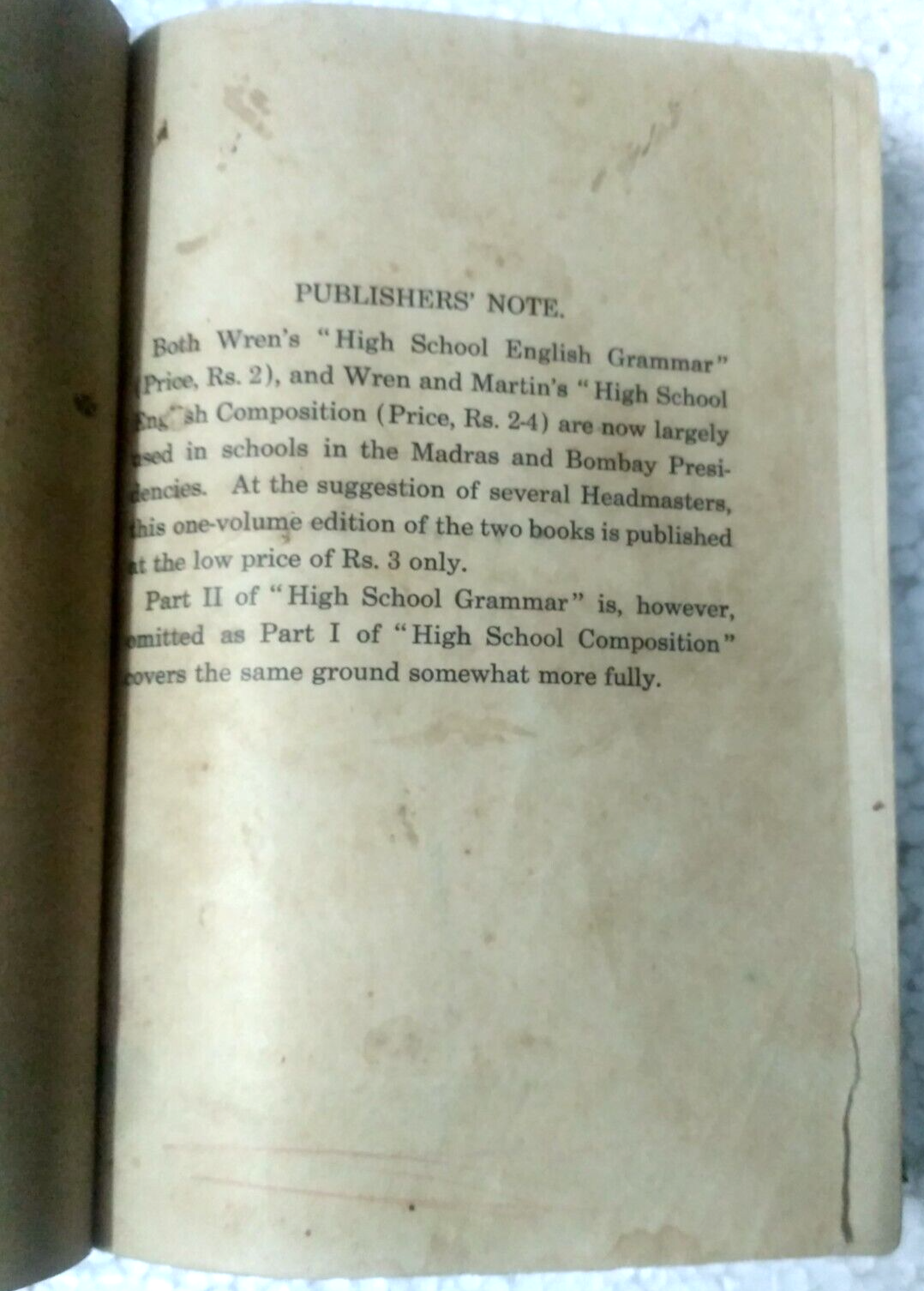 INDIA RARE 1929 HIGH SCHOOL ENGLISH GRAMMAR &  COMPOSITION BOOK ...