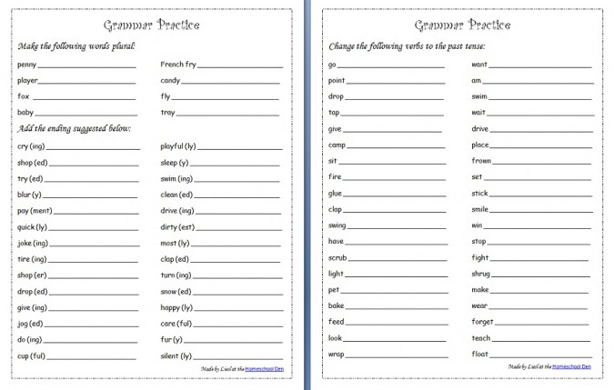Grammar Practice Sheets: Plurals, Endings, Past Tense Verbs ...