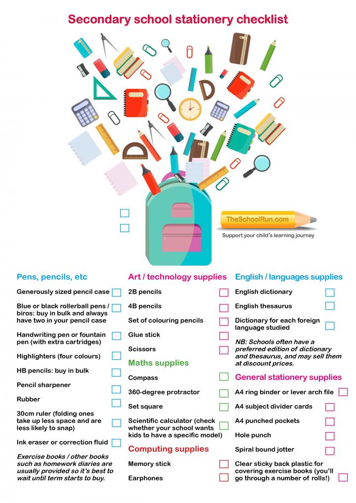 Secondary school stationery checklist | TheSchoolRun