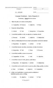 English worksheets: part of speech worksheet 2