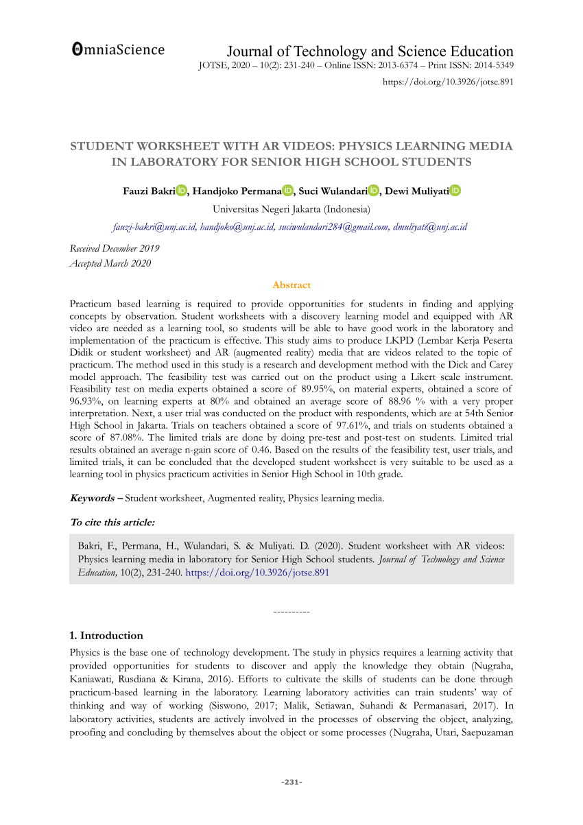 PDF) Student worksheet with AR videos: Physics learning media in ...