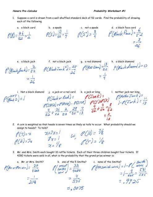 high school probability worksheet