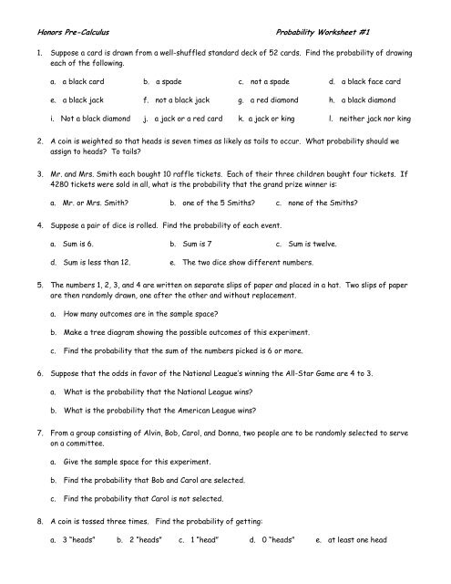 high school probability worksheet