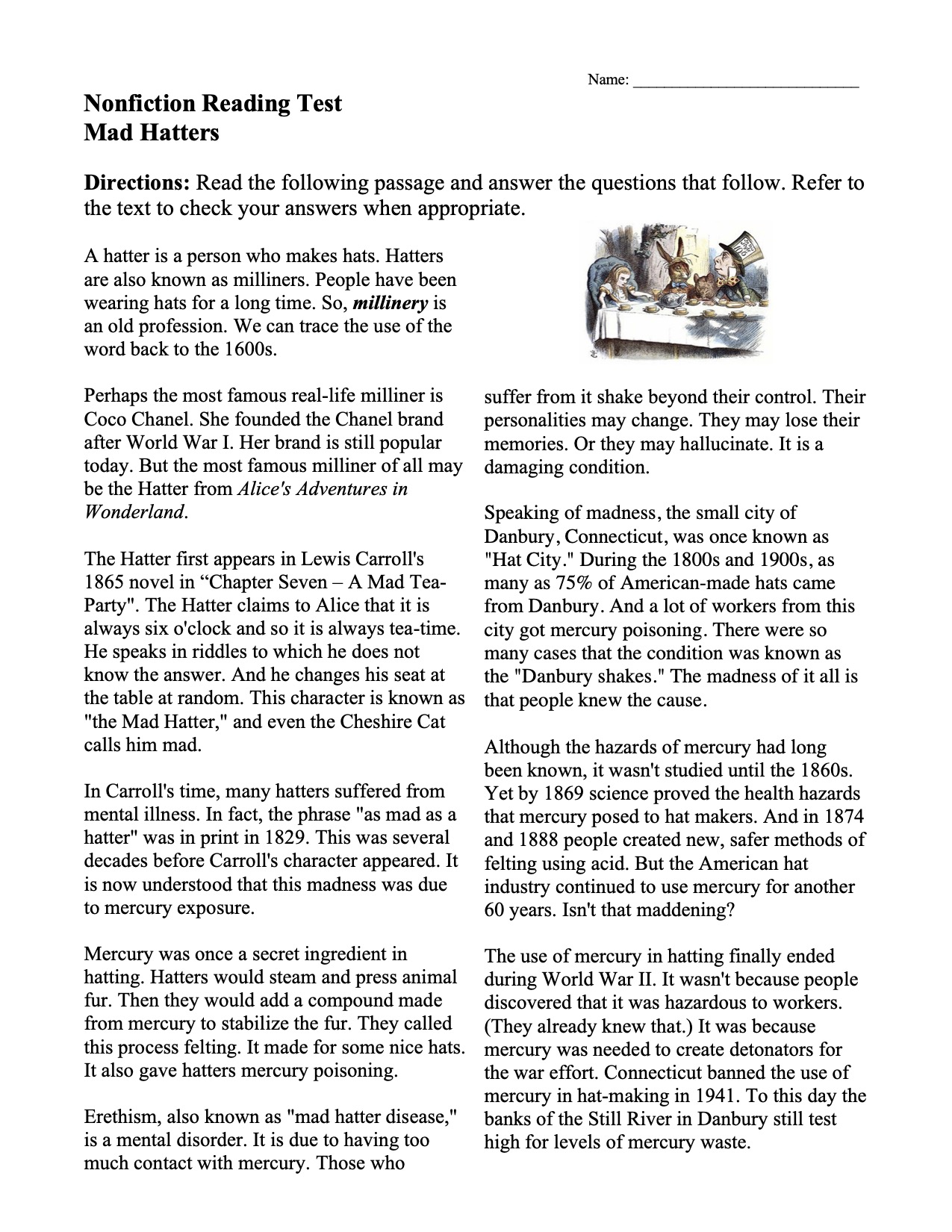 high school reading comprehension worksheet pdf