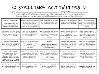 SPELLING ACTIVITIES FOR HOMEWORK (MIDDLE/HIGHER ABILITY ...