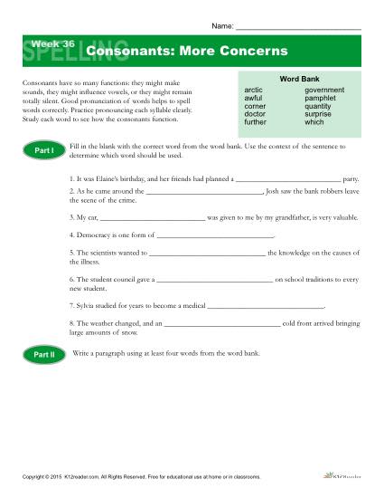 High School Spelling Words List 36 - Consonants: More Concerns