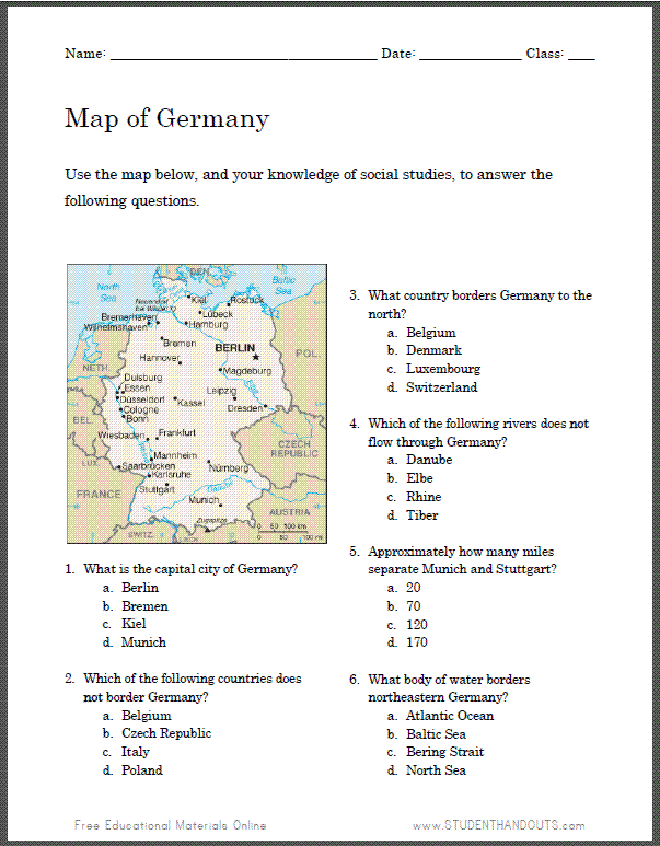 Germany Map Worksheet | Student Handouts