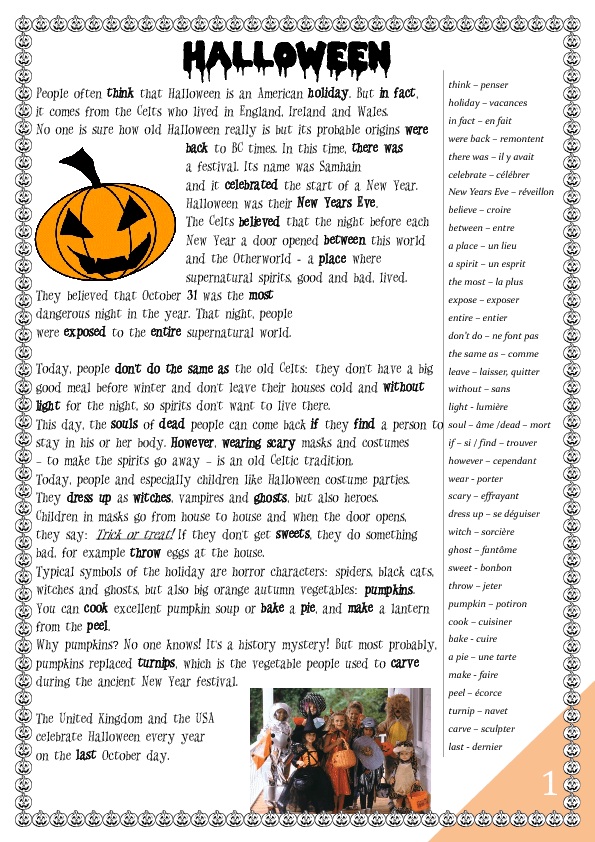 history of halloween worksheet