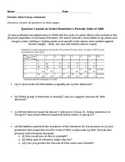 history of the periodic table worksheet