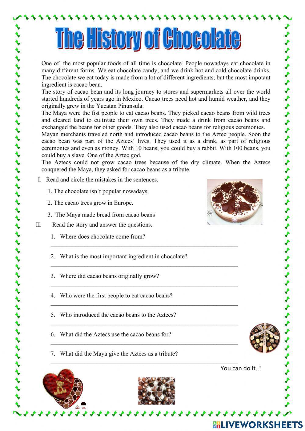 The History Of Chocolate Live Worksheets Worksheets Library