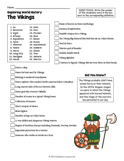 Free Printable The Vikings History Worksheet | History worksheets ...