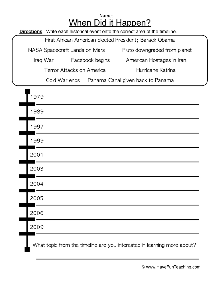 When Did it Happen in History Worksheet  