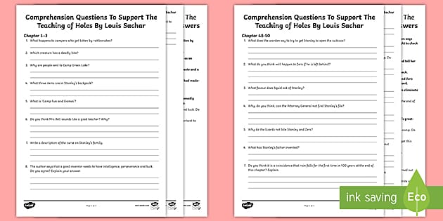 Holes Worksheets - Comprehension Questions - KS2 - Twinkl