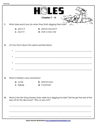 Holes by Louis Sachar (Worksheets and Activities)