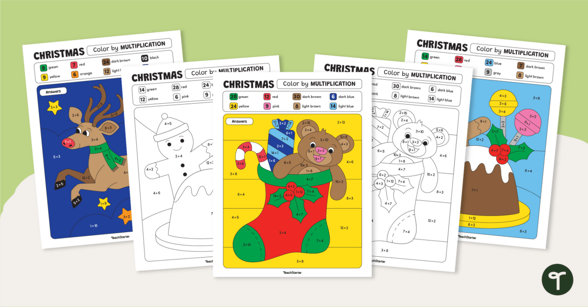 Christmas Color by Number Multiplication Worksheets Teach Starter