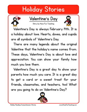 Valentines Day Reading Comprehension Worksheet  
