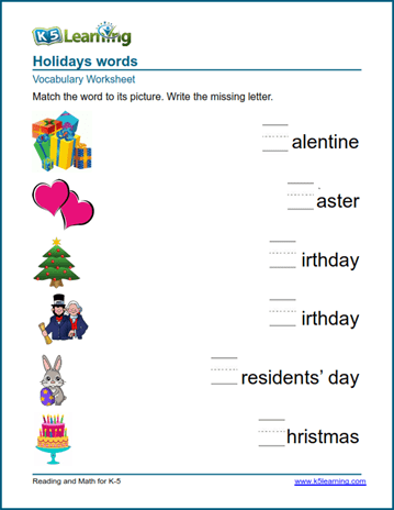 Holidays words worksheets | Worsheets library