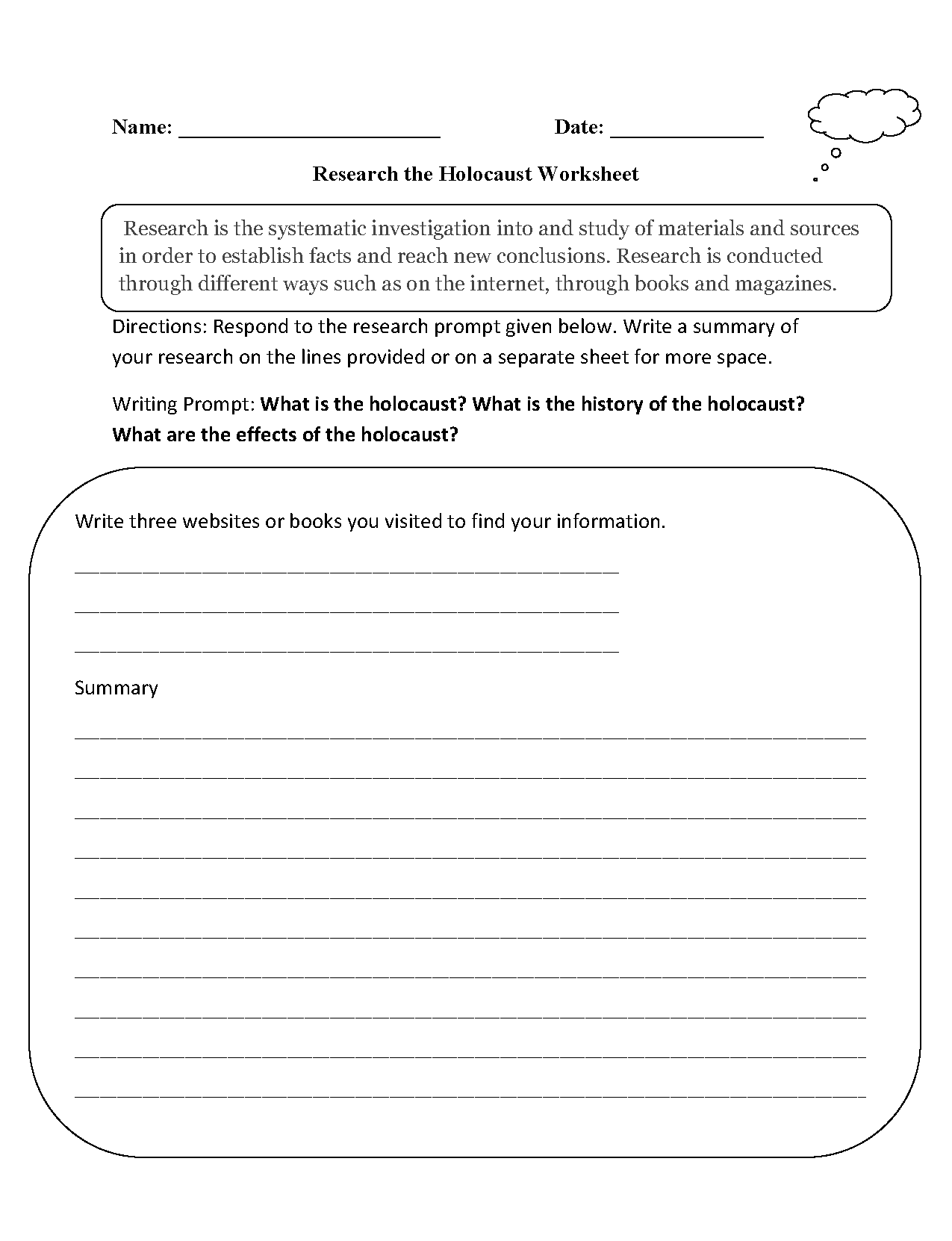 Research Worksheets | Research Holocaust Worksheet