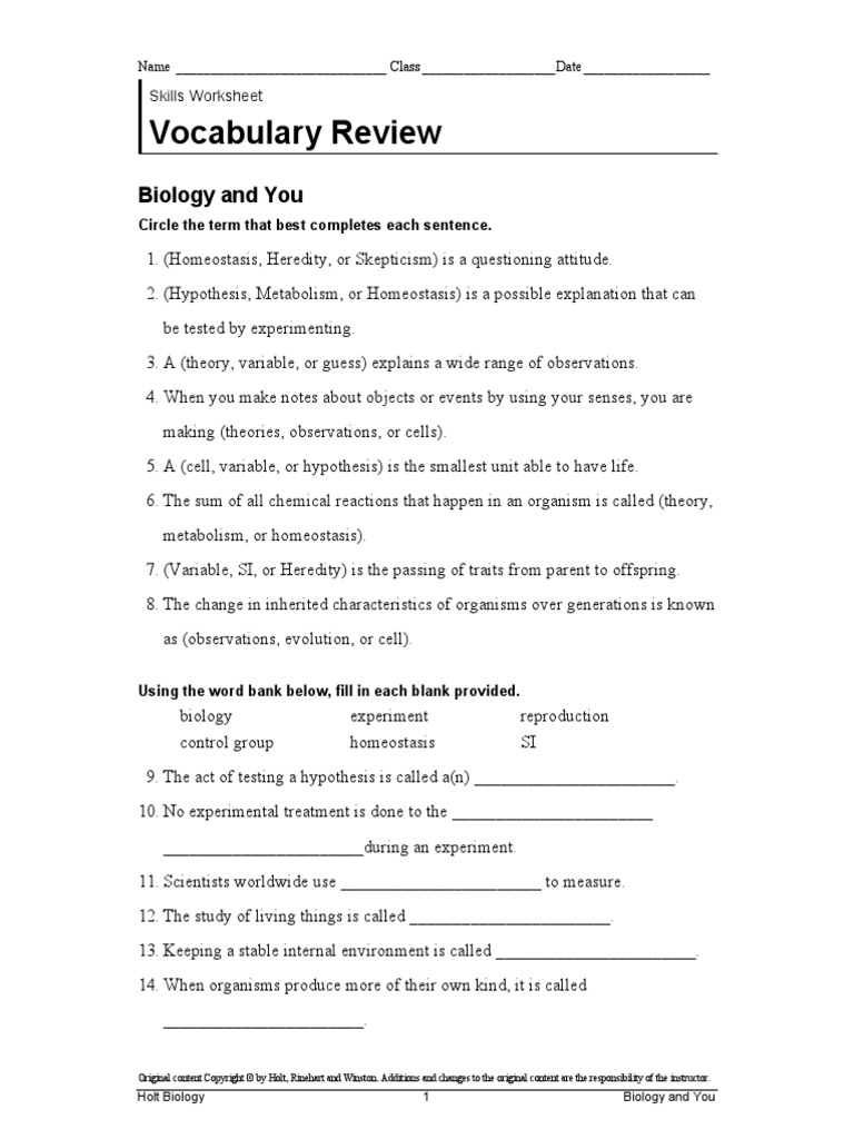 holt biology worksheet answers