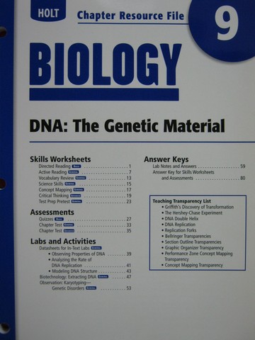 Holt Biology Chapter Resource File 9 (P) [0030413737] - $24.95 ...