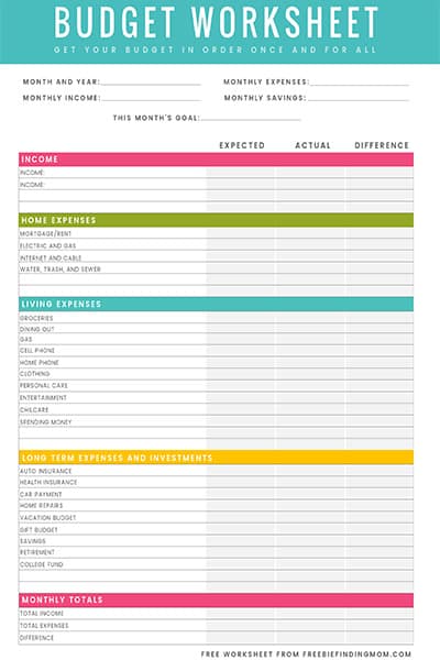 Free Household Budget Worksheet PDF Printable - Freebie Finding Mom
