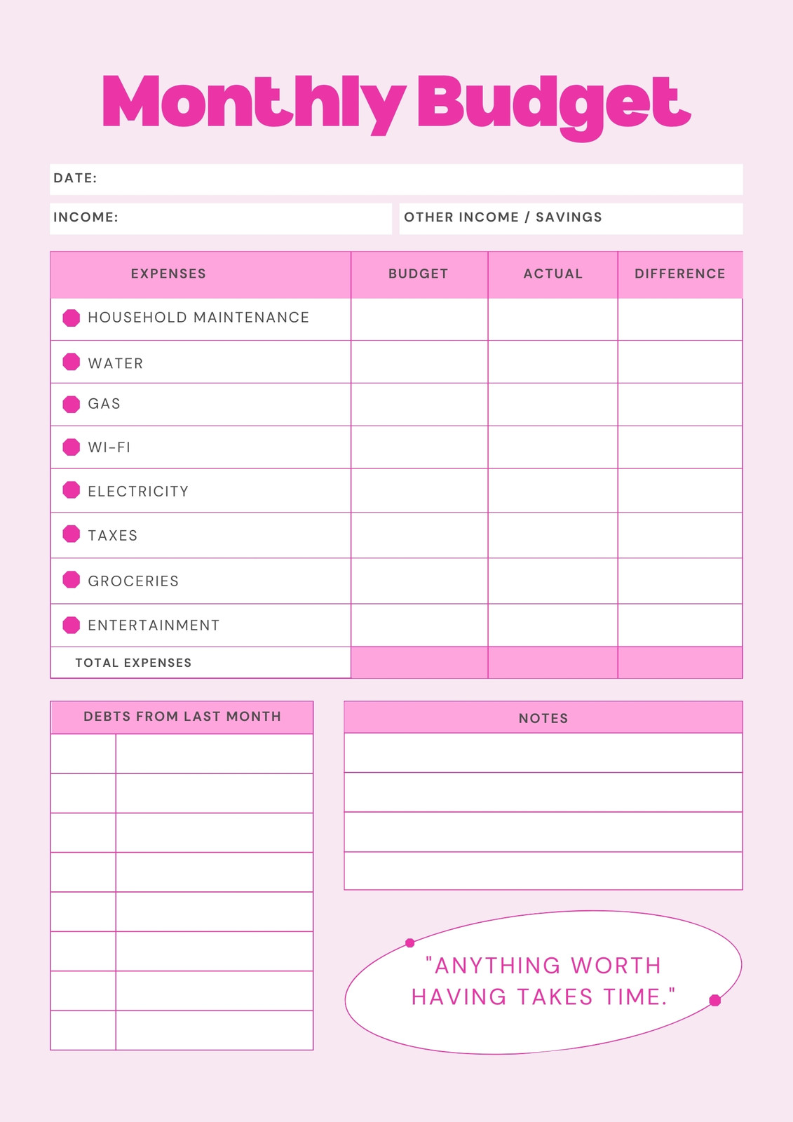 home budget worksheet