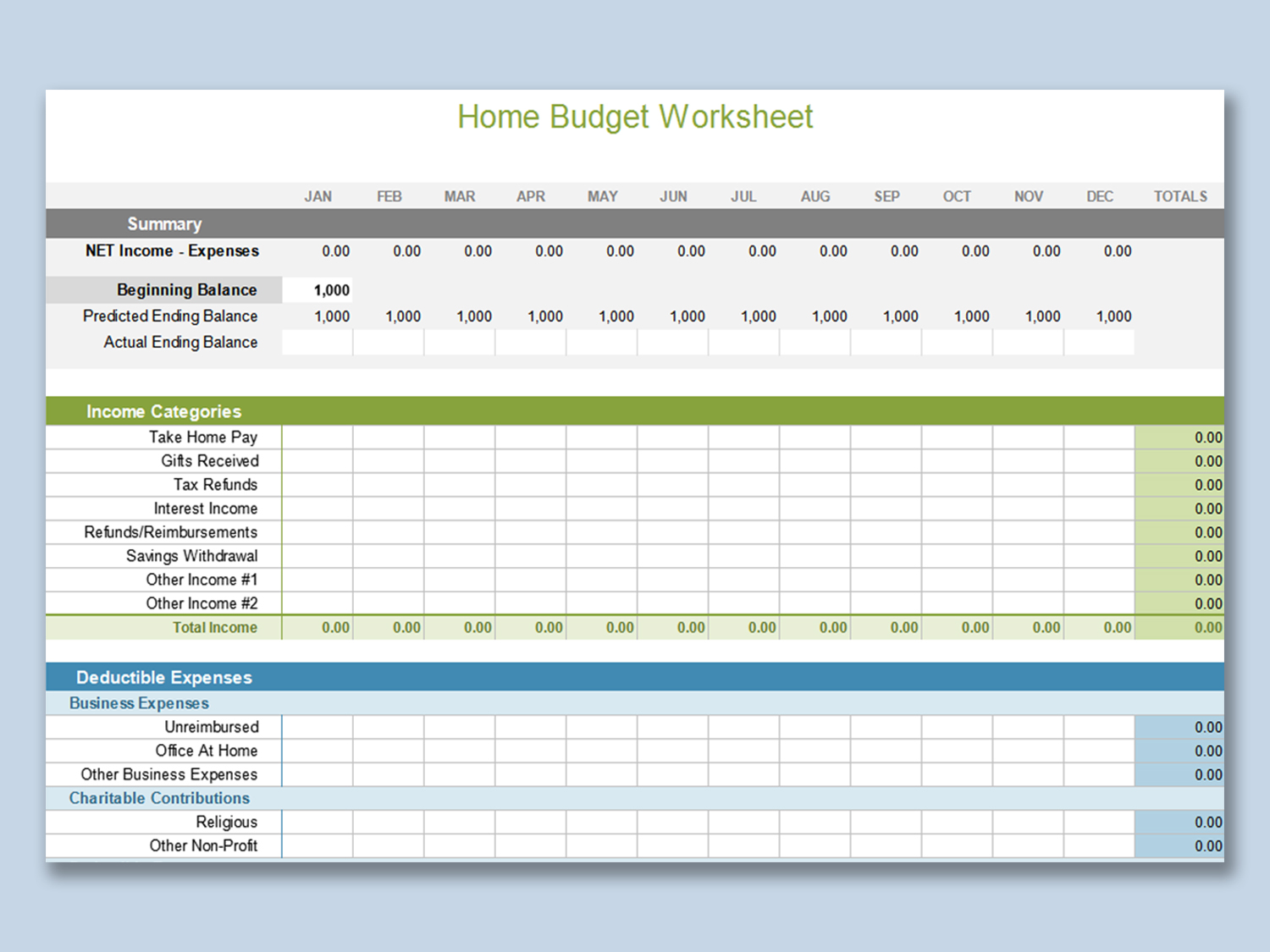 home budgeting worksheet