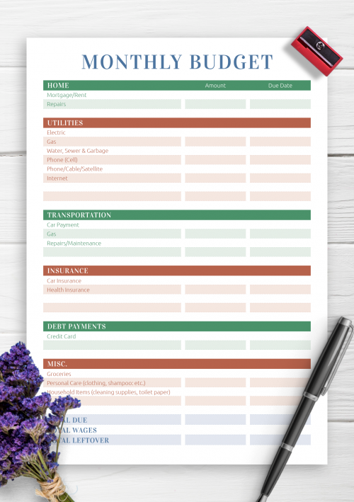 Printable Budget Templates - Download PDF A4, A5, Letter size