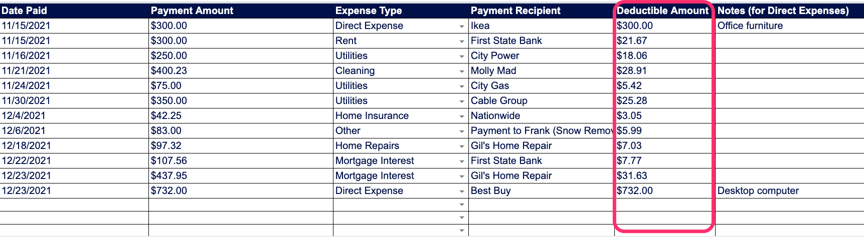 home office deduction worksheet