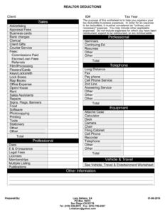 Realtors Business Deduction Worksheet - Italiano Tax Solutions, Inc