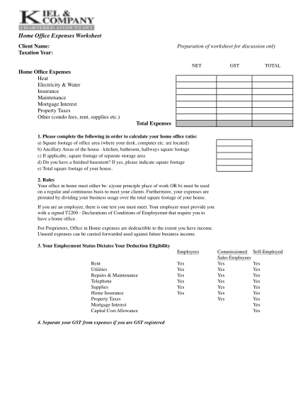 home office worksheet