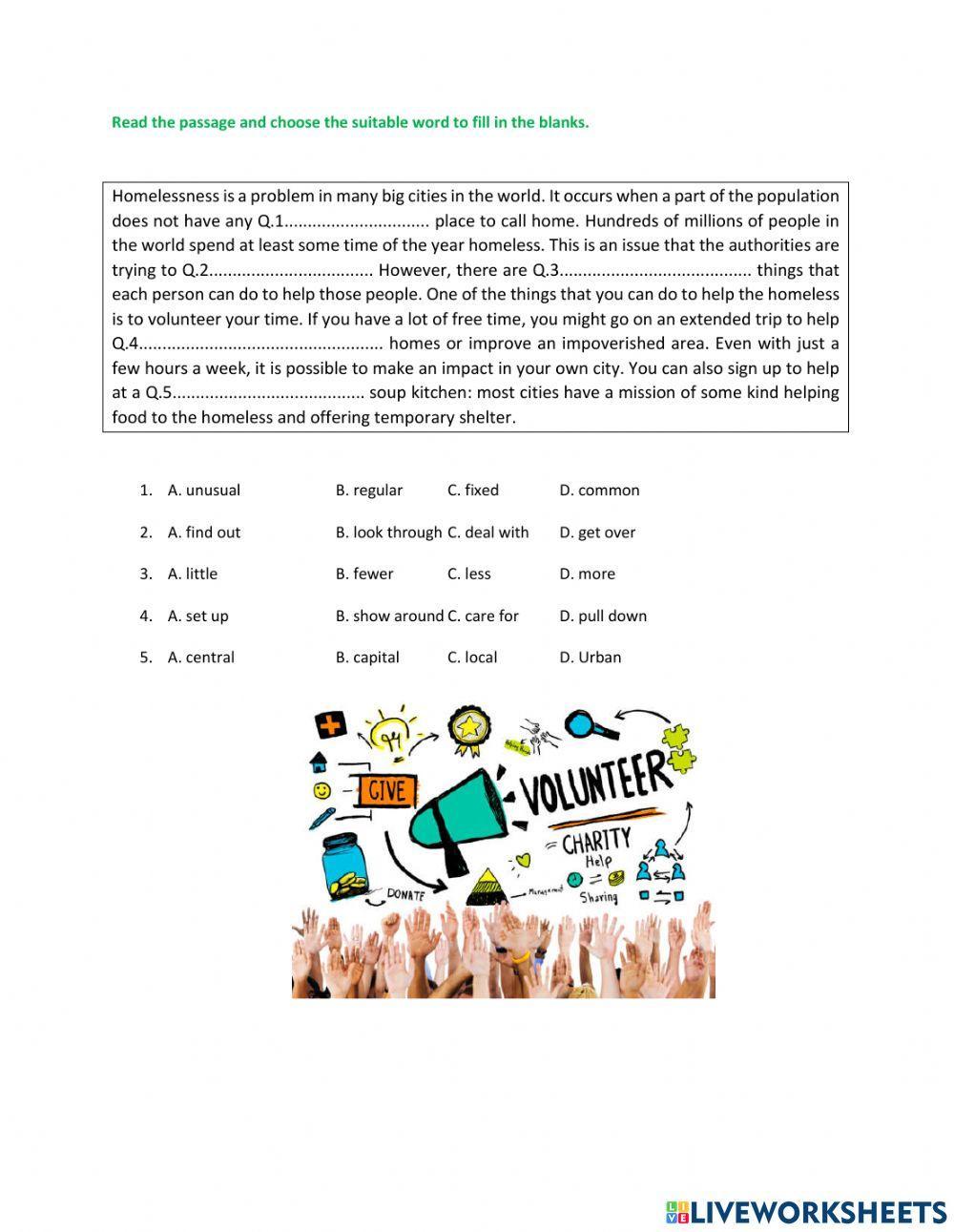 The homeless and volunteers worksheet  